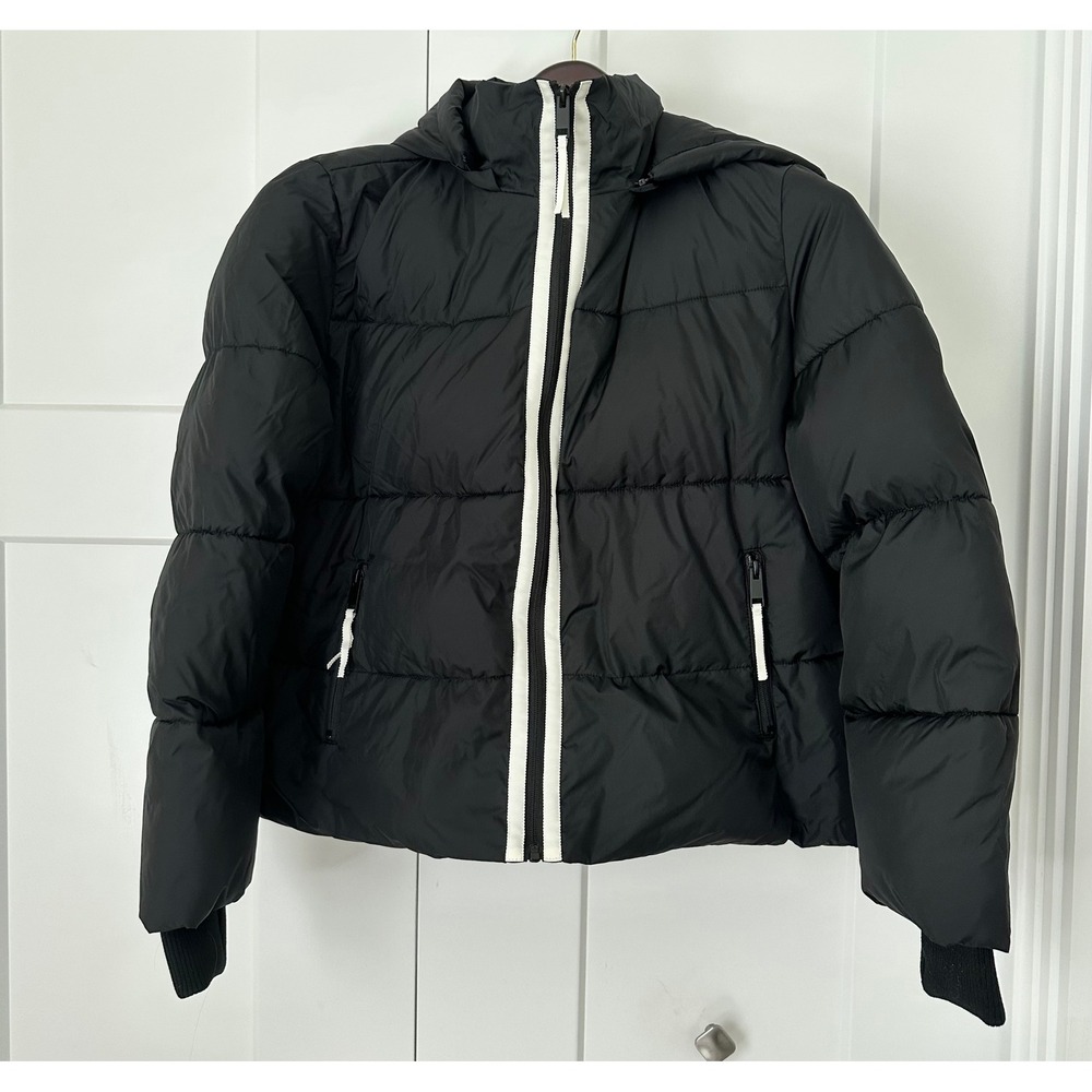 G by Giuliana Black Hooded Puffer Jacket Womens Medium Quilted Zip Up Coat